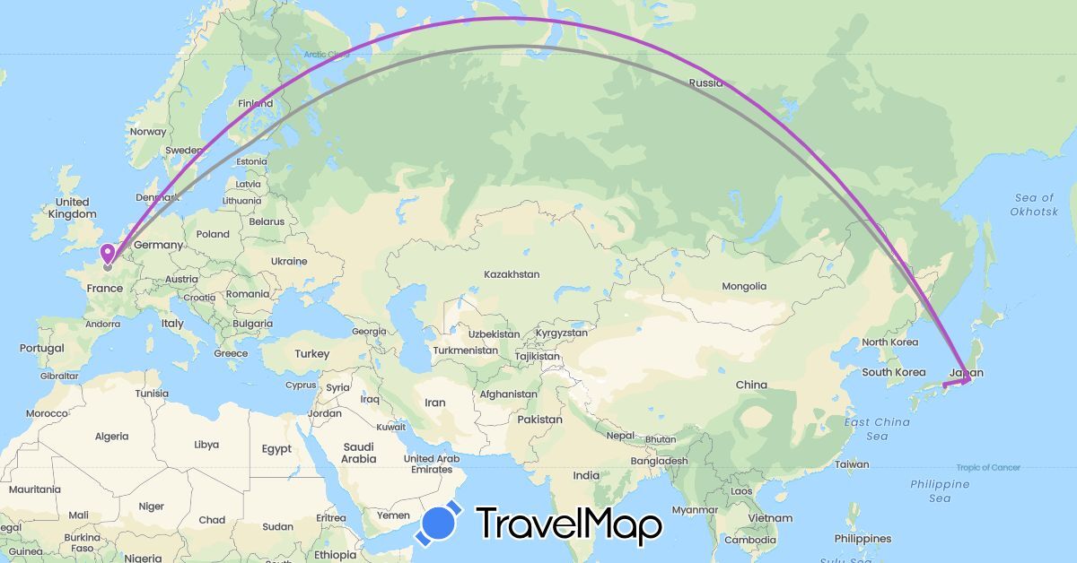 TravelMap itinerary: driving, plane, train in Finland, France, Japan (Asia, Europe)